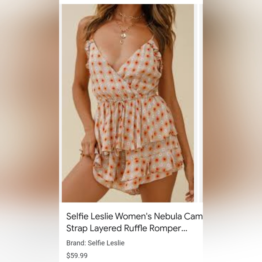 Selfie Leslie Womens Nebula Cami Strap Ruffled Romper Size Small
